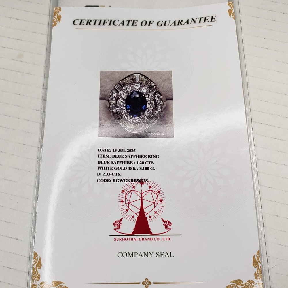 Natural Blue Sapphire & Diamond Statement Ring – 18K White Gold Brand New - Picture 15 of 16
